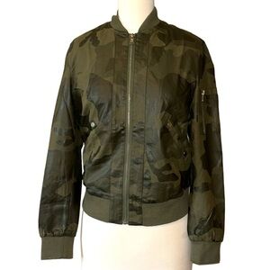 WD.NY green camouflage faux leather zip-up jacket in women’s size small